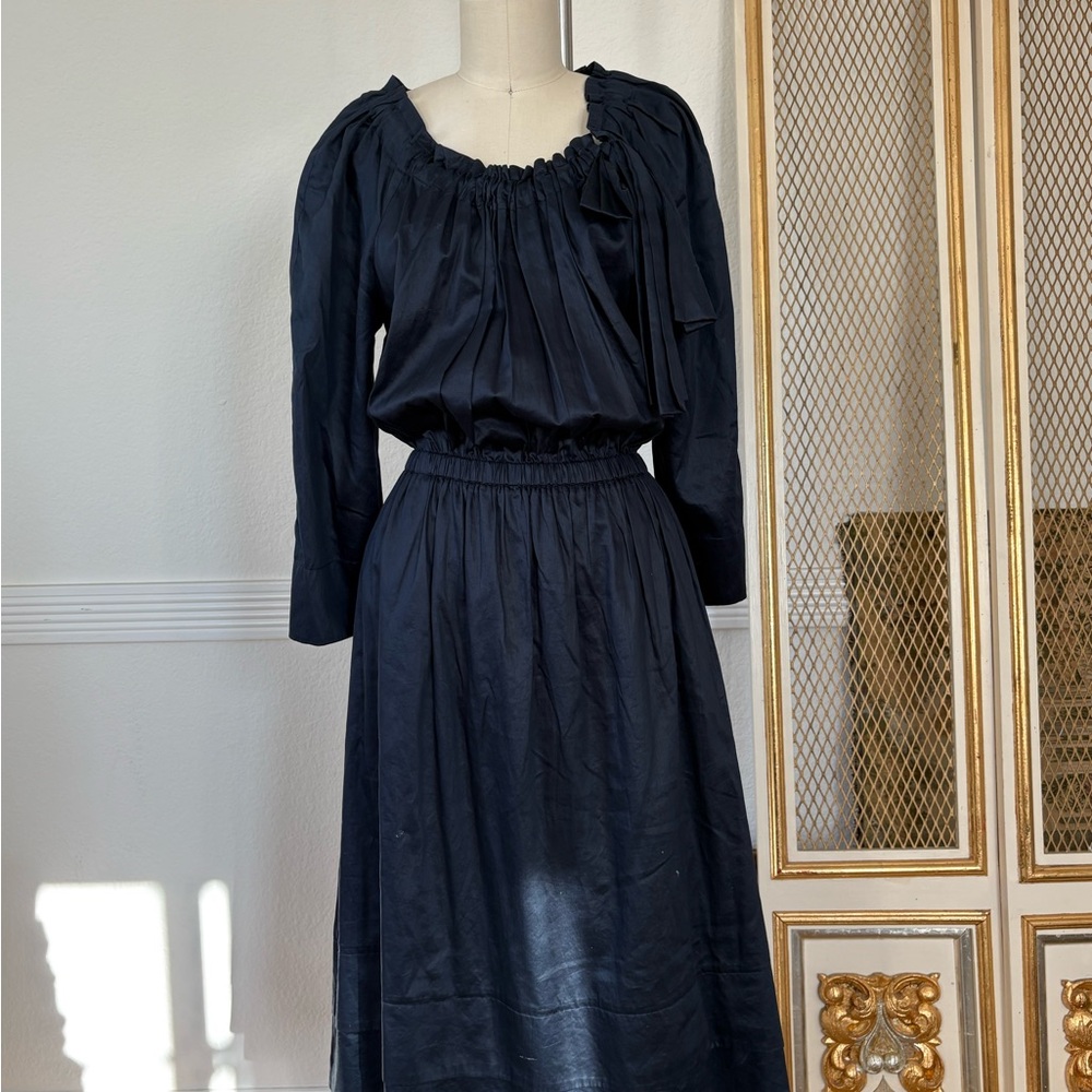 La Vie Rebecca Taylor Navy Silk Peasant Midi Dress – Size M